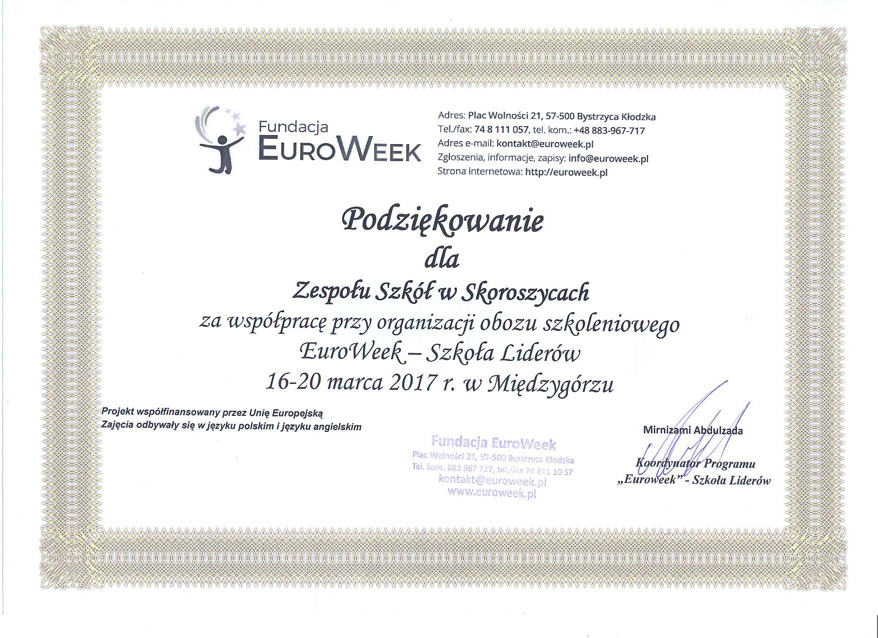 Podziękowanie EURO WEEK